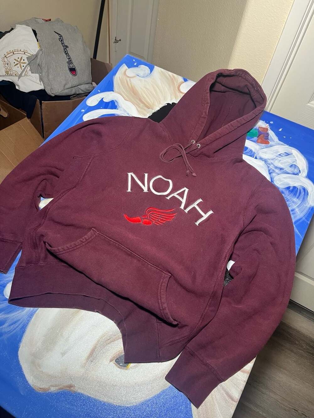 Noah Winged Foot Logo Hoodie Burgundy